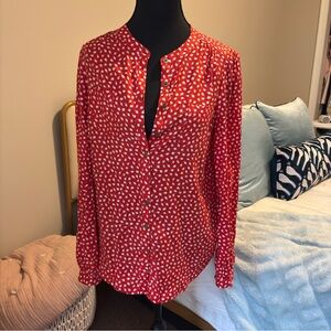 Boden Red and White Patterned Blouse